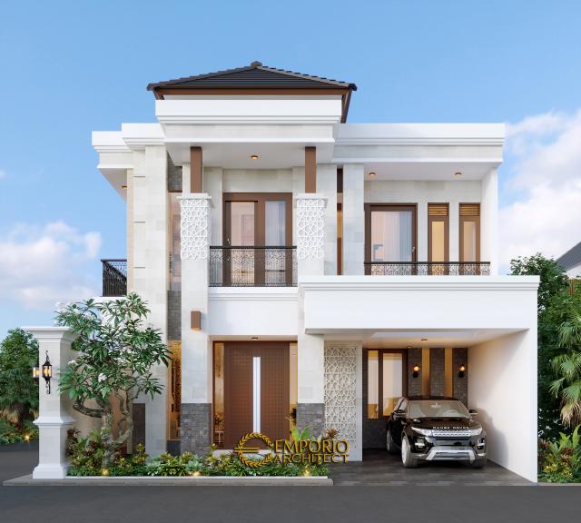 Desain Tampak Depan 2 Rumah Villa Bali Classic 2 Lantai Bapak Toni di Batam