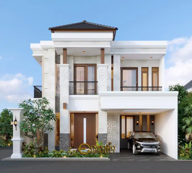 Desain Tampak Depan 2 Rumah Villa Bali Classic 2 Lantai Bapak Toni di Batam