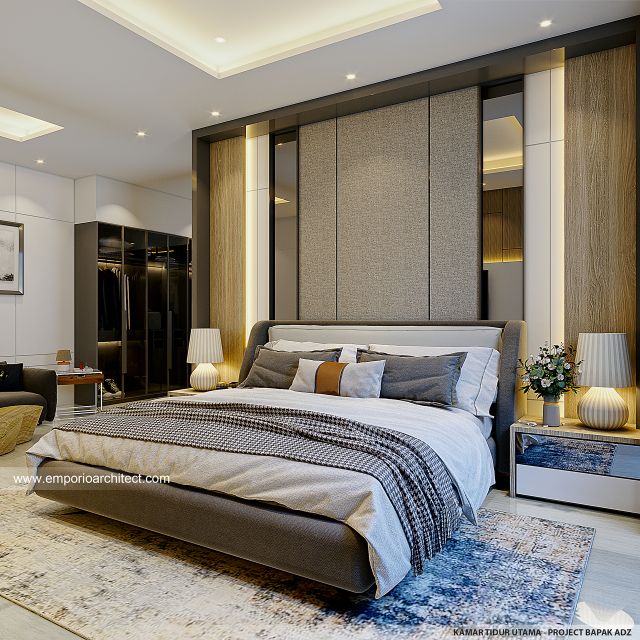 Desain Kamar Tidur Utama Rumah Villa Bali Modern 1 Lantai Bapak ADZ di Sumatera Utara
