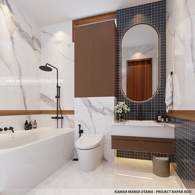 Desain Kamar Mandi Utama Rumah Villa Bali Modern 1 Lantai Bapak RDD di Riau