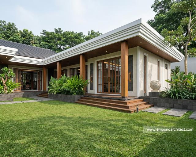 Desain Tampak Detail Belakang 2 Rumah Villa Bali Modern 1 Lantai Bapak RDD di Riau