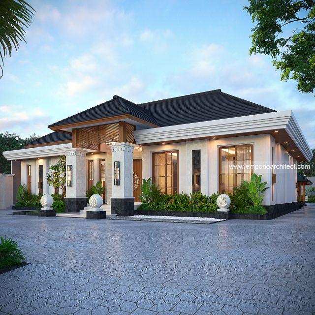 Desain Tampak Depan 2 Rumah Villa Bali Modern 1 Lantai Bapak RDD di Riau