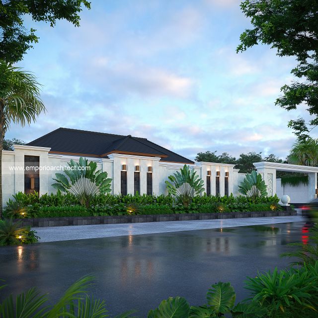 Desain Tampak Depan Dengan Pagar Rumah Villa Bali Modern 1 Lantai Bapak RDD di Riau