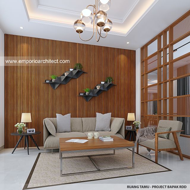 Desain Ruang Tamu Rumah Villa Bali Modern 1 Lantai Bapak RDD di Riau