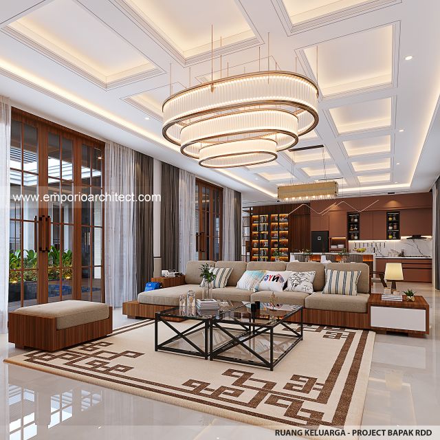 Desain Ruang Keluarga Rumah Villa Bali Modern 1 Lantai Bapak RDD di Riau