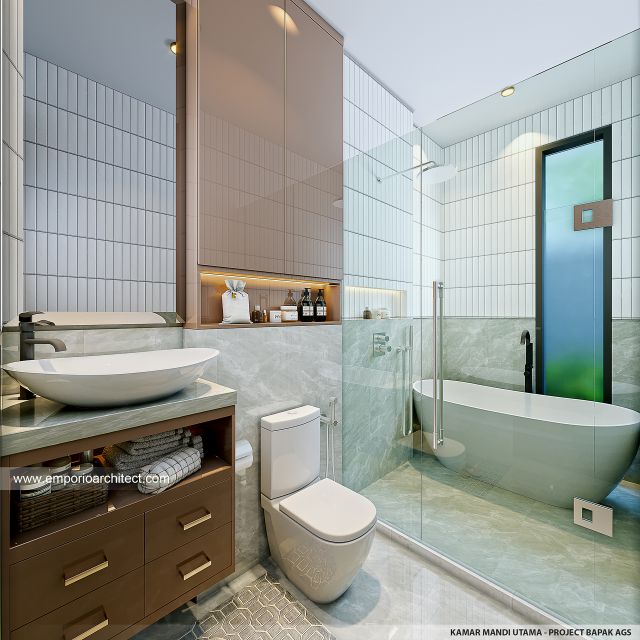 Desain Kamar Mandi Utama Rumah Villa Bali Modern 2 Lantai Bapak AGS di Badung, Bali