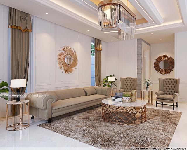 Desain Ruang Tamu Villa Klasik 4 Lantai Bapak AWD di Belitung, Kepulauan Bangka Belitung