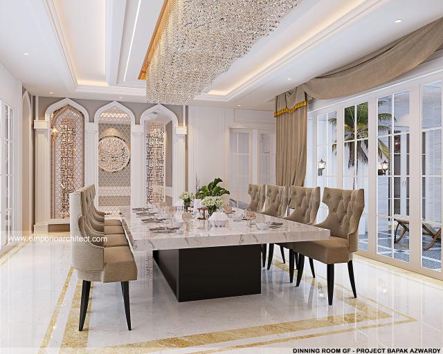 Desain Ruang Makan Lantai Dasar Villa Klasik 4 Lantai Bapak AWD di Belitung, Kepulauan Bangka Belitung