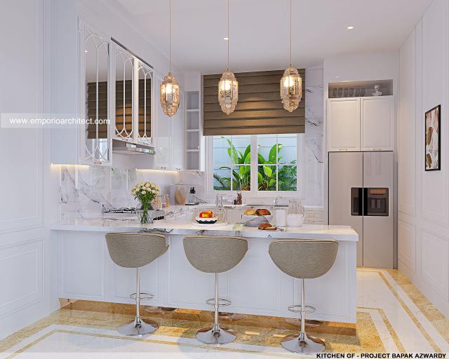 Desain Dapur Lantai Dasar Villa Klasik 4 Lantai Bapak AWD di Belitung, Kepulauan Bangka Belitung