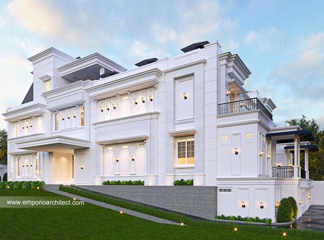 Desain Tampak Samping Villa Klasik 4 Lantai Bapak AWD di Belitung, Kepulauan Bangka Belitung