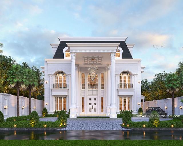 Desain Tampak Depan 3 Villa Klasik 4 Lantai Bapak AWD di Belitung, Kepulauan Bangka Belitung
