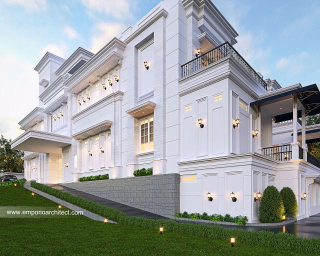 Desain Tampak Detail Samping Villa Klasik 4 Lantai Bapak AWD di Belitung, Kepulauan Bangka Belitung