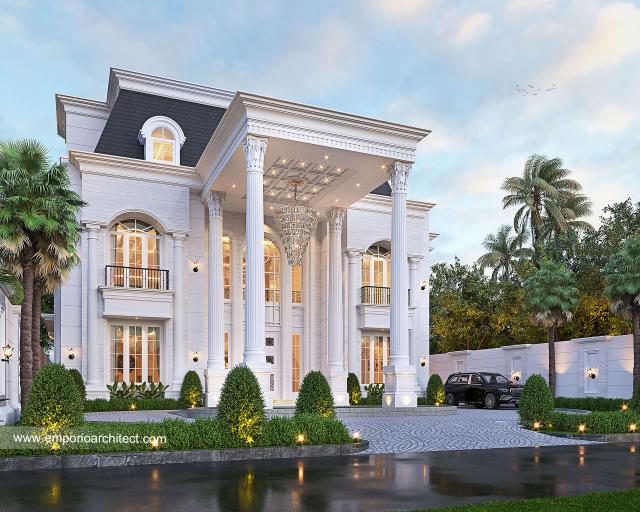 Desain Tampak Depan 2 Villa Klasik 4 Lantai Bapak AWD di Belitung, Kepulauan Bangka Belitung