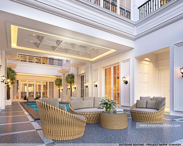 Desain Area Duduk Outdoor Villa Klasik 4 Lantai Bapak AWD di Belitung, Kepulauan Bangka Belitung