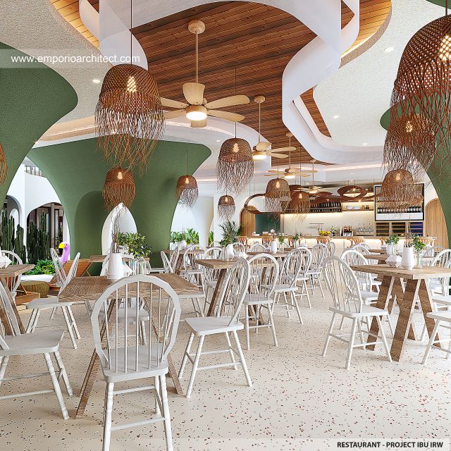 Desain Area Restaurant Villa Mediteran Bohemian 4 Lantai Ibu IRW di Ubud, Bali