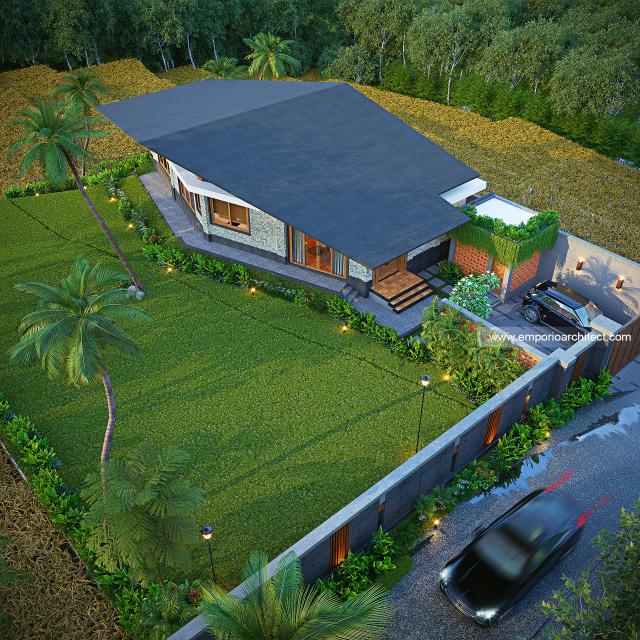 Desain Eksterior Depan Villa Modern 1 Lantai Mr. CMR di Tabanan, Bali