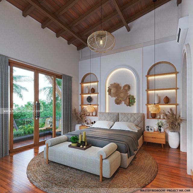 Desain Kamar Tidur Utama Villa Modern 1 Lantai Mr. CMR di Tabanan, Bali