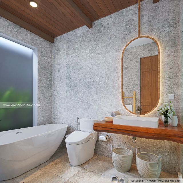 Desain Kamar Mandi Utama Villa Modern 1 Lantai Mr. CMR di Tabanan, Bali