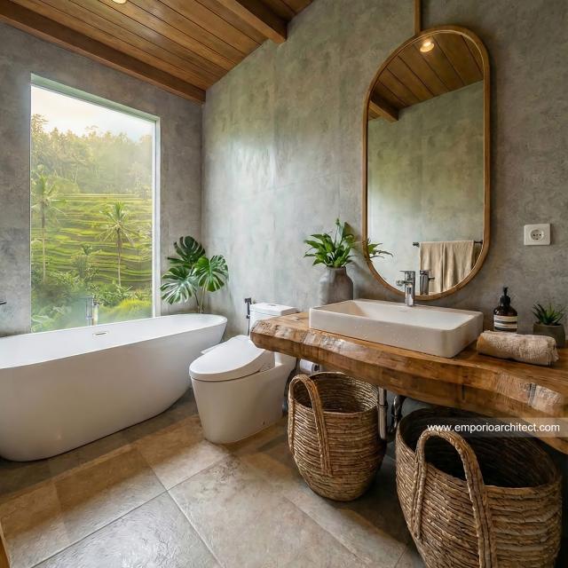 Desain Kamar Mandi Utama Villa Modern 1 Lantai Mr. CMR di Tabanan, Bali