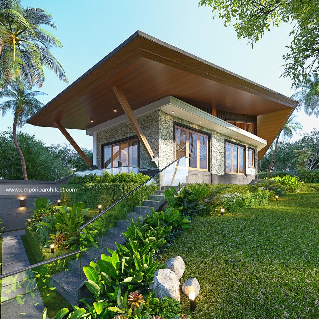Desain Tampak Detail Belakang Villa Modern 1 Lantai Mr. CMR di Tabanan, Bali