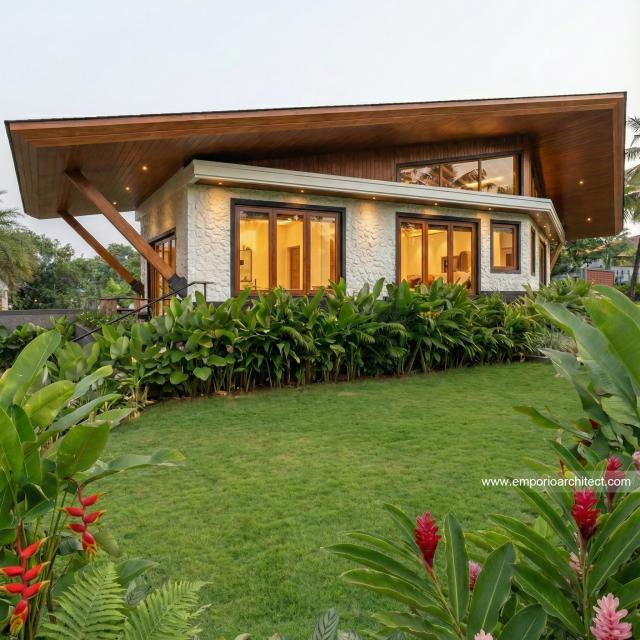 Desain Tampak Belakang Villa Modern 1 Lantai Mr. CMR di Tabanan, Bali