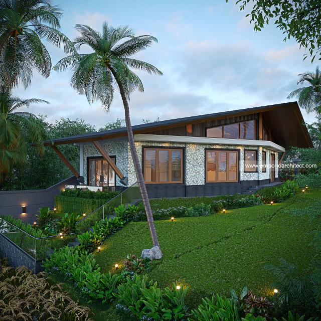 Desain Tampak Belakang Villa Modern 1 Lantai Mr. CMR di Tabanan, Bali