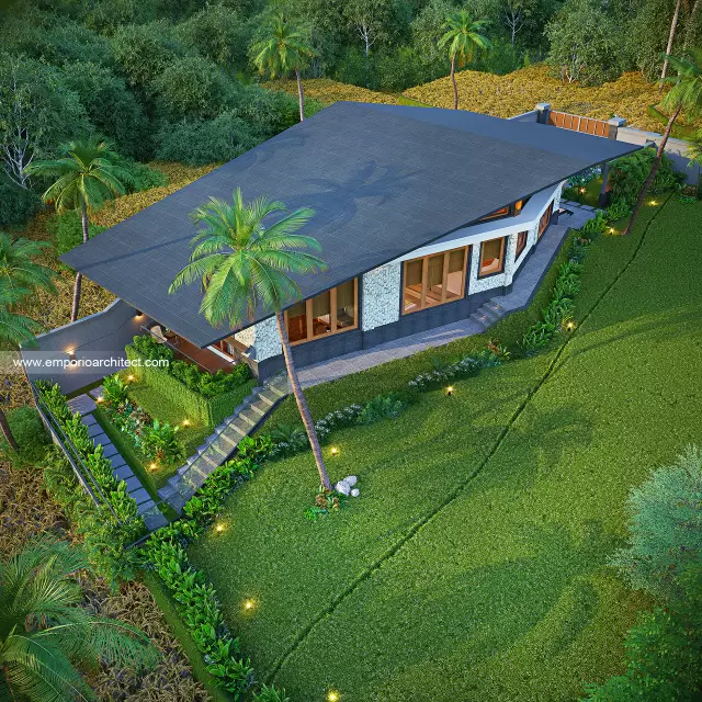 Desain Eksterior Belakang Villa Modern 1 Lantai Mr. CMR di Tabanan, Bali