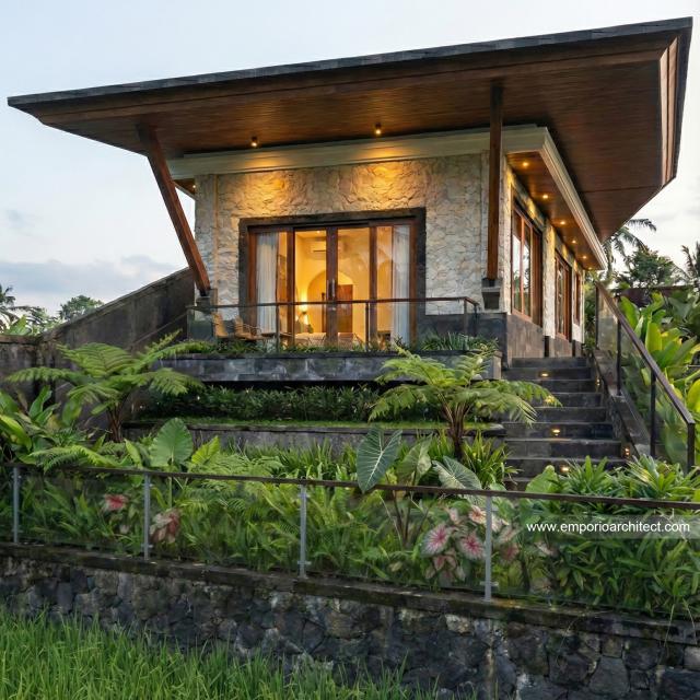 Desain Tampak Belakang 2 Villa Modern 1 Lantai Mr. CMR di Tabanan, Bali
