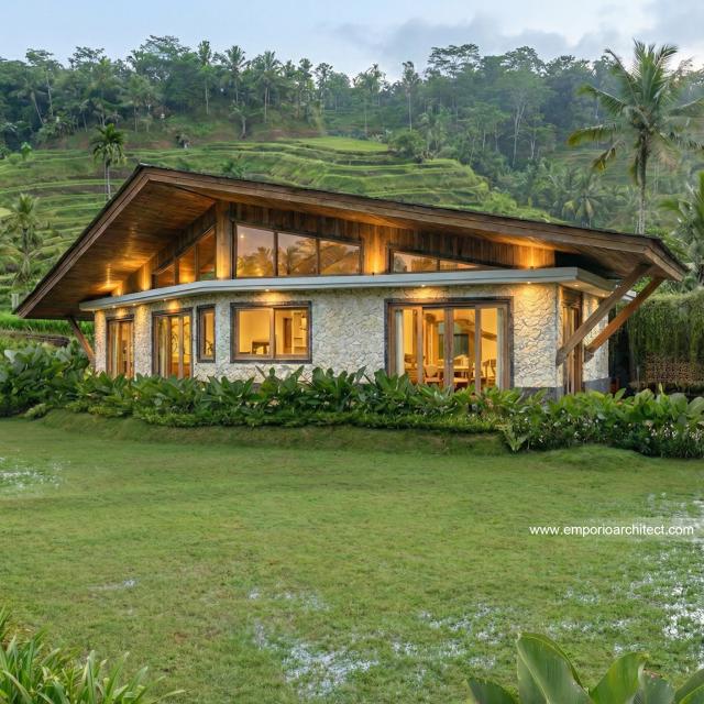 Desain Tampak Samping Villa Modern 1 Lantai Mr. CMR di Tabanan, Bali