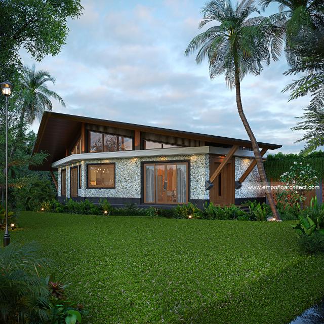Desain Tampak Depan Villa Modern 1 Lantai Mr. CMR di Tabanan, Bali