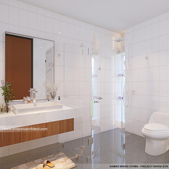 Desain Kamar Mandi Utama Villa Modern 2 Lantai Bapak EV di Bogor