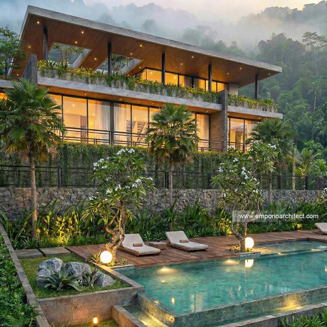 Desain Tampak Depan 3 Villa Modern 2 Lantai Bapak SFF di Bogor