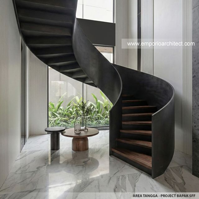 Desain Area Tangga Villa Modern 2 Lantai Bapak SFF di Bogor