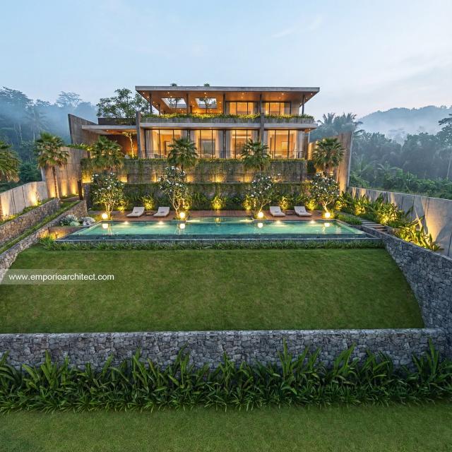 Desain Tampak Depan Villa Modern 2 Lantai Bapak SFF di Bogor