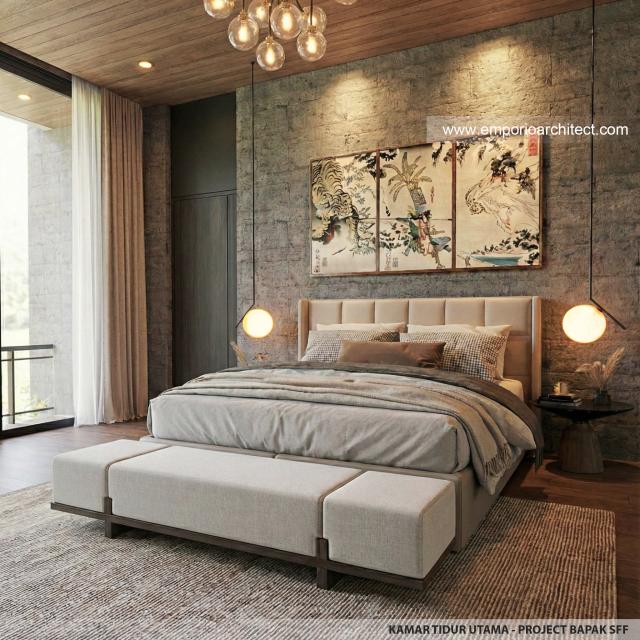 Desain Kamar Tidur Utama Villa Modern 2 Lantai Bapak SFF di Bogor