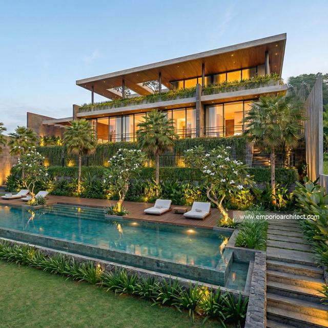 Desain Tampak Depan 2 Villa Modern 2 Lantai Bapak SFF di Bogor