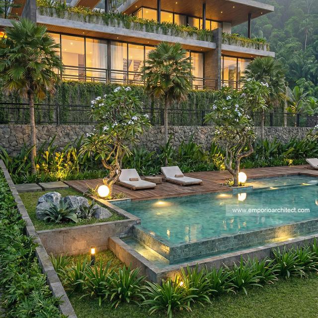 Desain Tampak Detail Depan 4 Villa Modern 2 Lantai Bapak SFF di Bogor