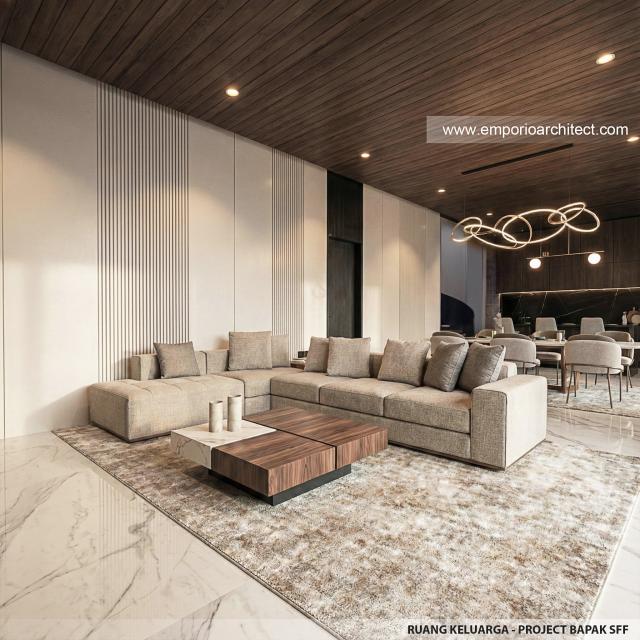 Desain Ruang Keluarga Villa Modern 2 Lantai Bapak SFF di Bogor