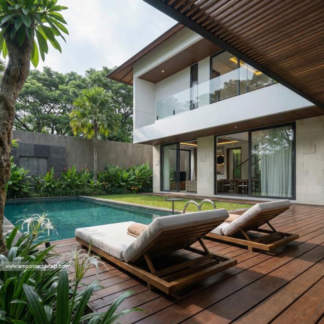Desain Tampak Detail Belakang 2 Villa Modern 2 Lantai Ibu SR di Sanur, Bali