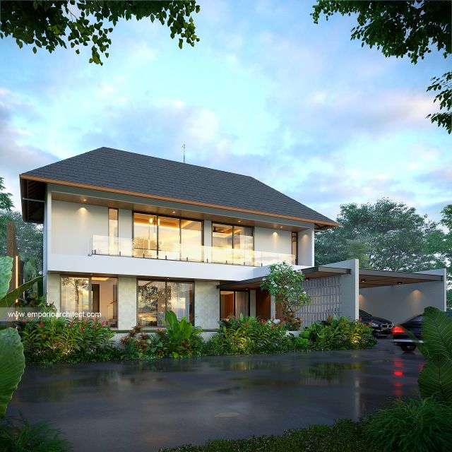 Desain Tampak Depan Villa Modern 2 Lantai Ibu SR di Sanur, Bali