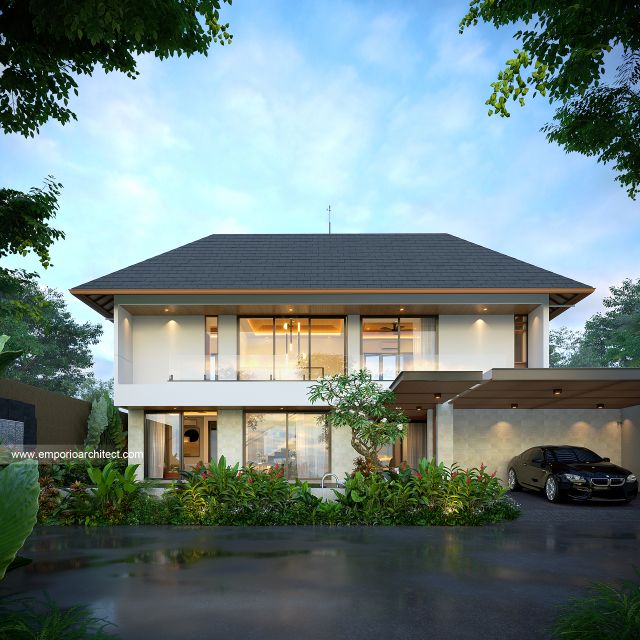 Desain Tampak Depan 3 Villa Modern 2 Lantai Ibu SR di Sanur, Bali