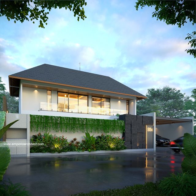 Desain Tampak Depan Dengan Pagar Villa Modern 2 Lantai Ibu SR di Sanur, Bali