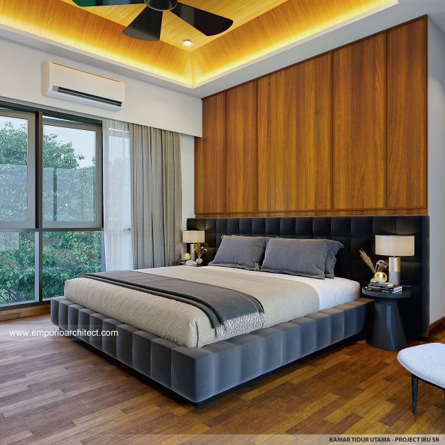 Desain Kamar Tidur Utama Villa Modern 2 Lantai Ibu SR di Sanur, Bali