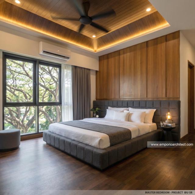Desain Kamar Tidur Utama Villa Modern 2 Lantai Ibu SR di Sanur, Bali