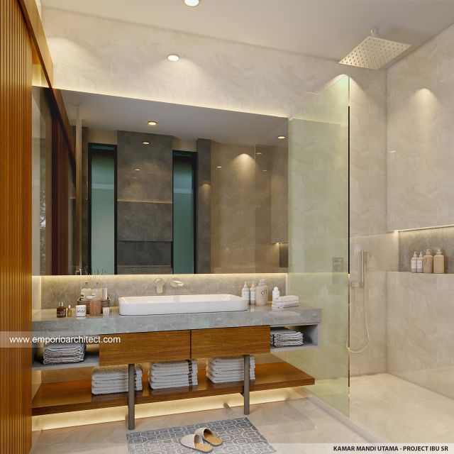 Desain Kamar Mandi Utama Villa Modern 2 Lantai Ibu SR di Sanur, Bali