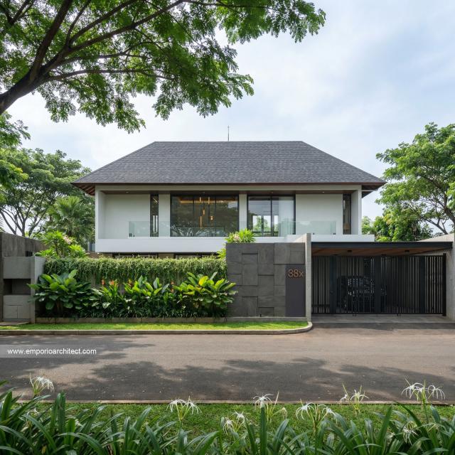Desain Tampak Depan Villa Modern 2 Lantai Ibu SR di Sanur, Bali
