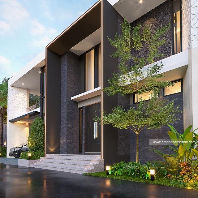 Desain Tampak Detail Depan Rumah Modern 2 Lantai Mr. JL di Pererenan, Badung, Bali