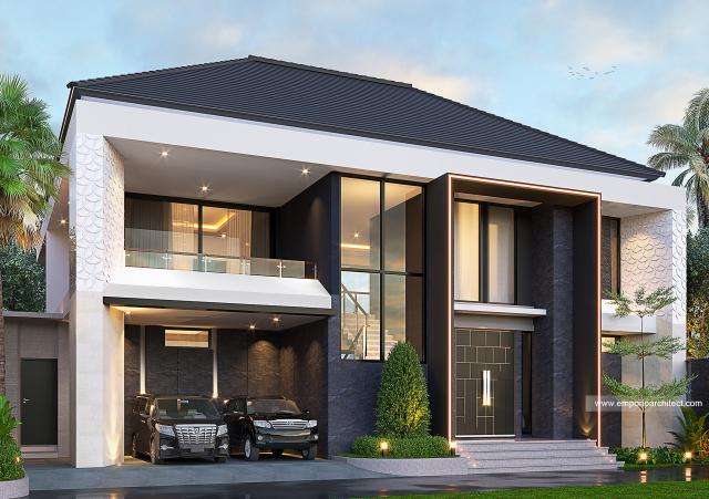 Desain Rumah Modern 2 Lantai Mr. JL di Pererenan, Badung, Bali - Tampak Depan
