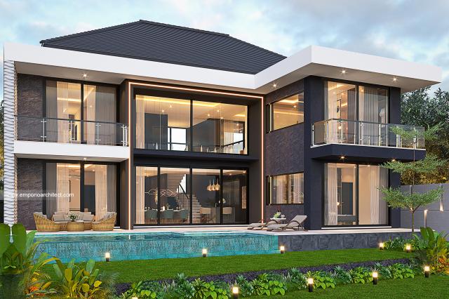 Desain Tampak Belakang Rumah Modern 2 Lantai Mr. JL di Pererenan, Badung, Bali