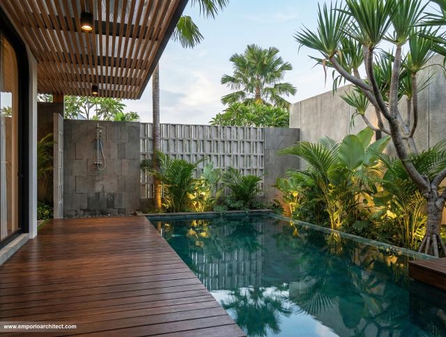 Desain Tampak Detail Kolam 3 Villa Modern 2 Lantai Ibu FRN di Nusa Dua, Bali